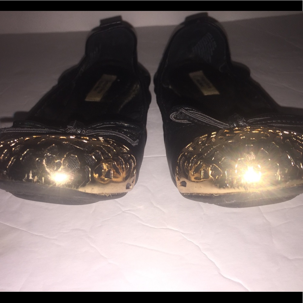 Women’s Vera Wang Black with Gold Cap Toe Ballet Flats Size 6.5 - Picture 7 of 11